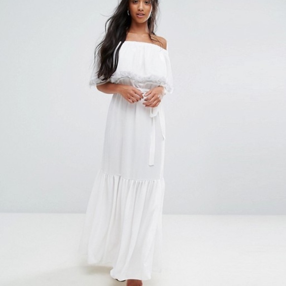 off shoulder maxi dress petite